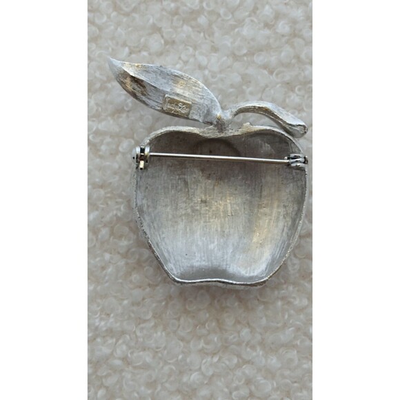 VTG Judy Lee Demi Parure Silvertone & Baguette Apple Clip Earrings & Brooch Set - Picture 4 of 11